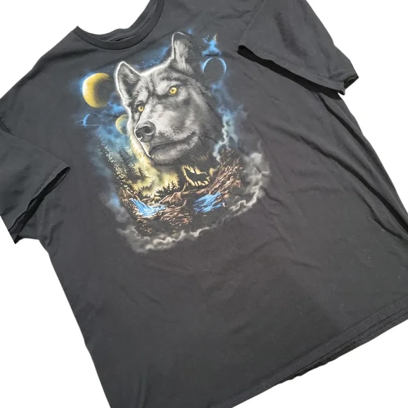 DOM Wolf Pack Night Unisex Graphic T-shirt Size 3XL Black Wolves - Picture 2 of 9